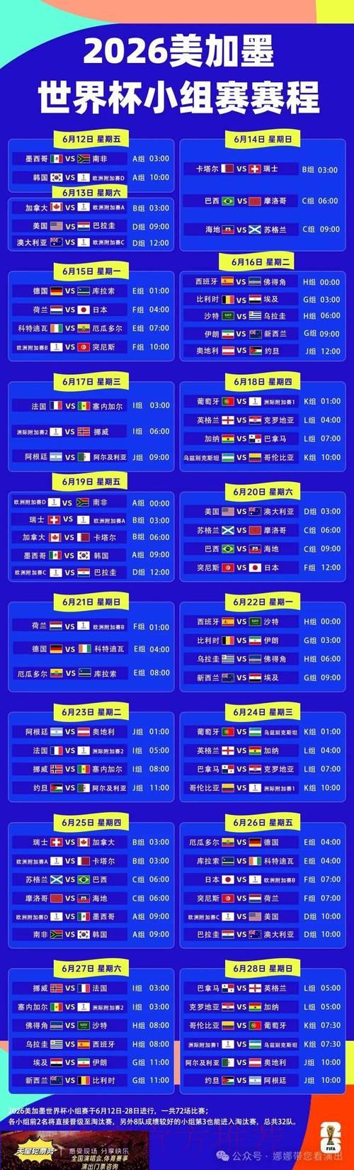 世界杯赛程时间表全攻略：精彩赛事亮点一网打尽